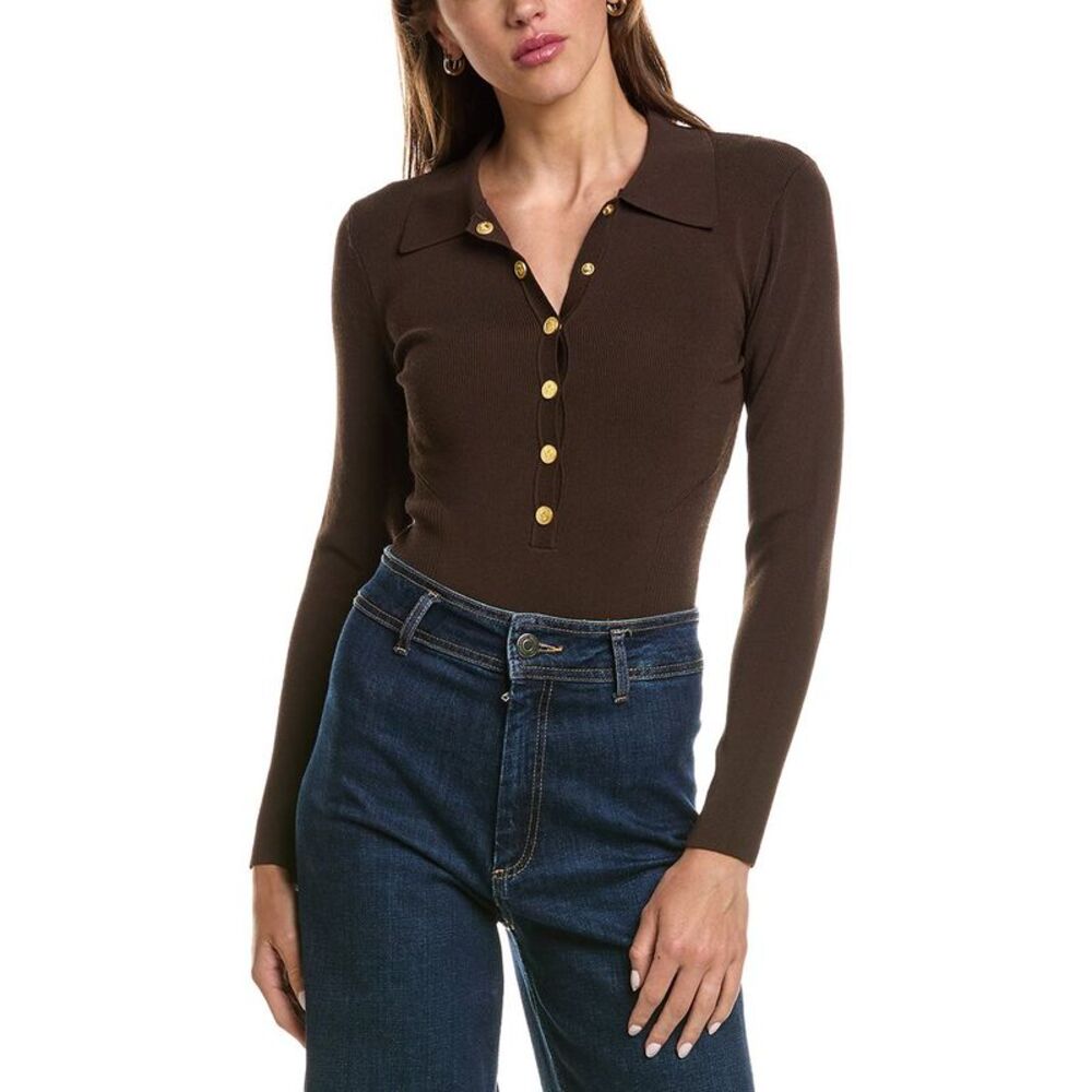 L’Agence Womens  Elisabetta Knit Bodysuit, Brown